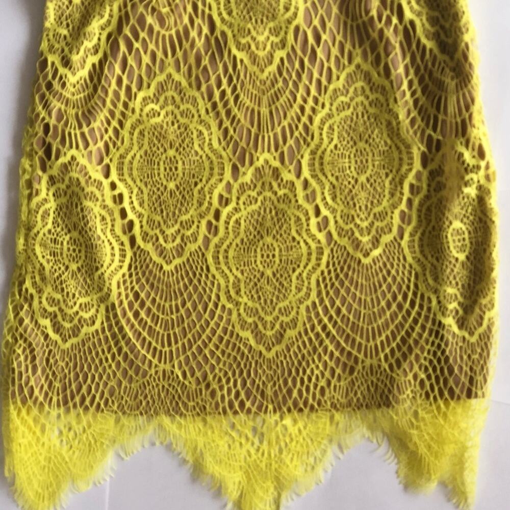 0020 NEW Yellow Lace Nude Illusion Mini Skirt - Picture 3 of 9